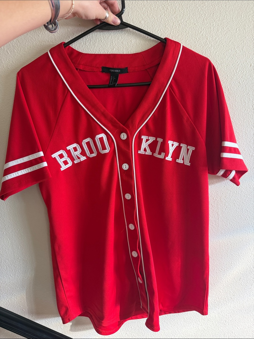 Forever 21 Red 'Brooklyn' Baseball Jersey